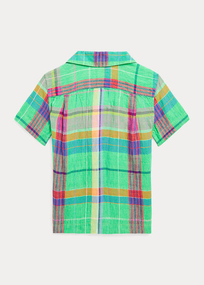 POLO RALPH LAUREN PLAID LINEN CAMP SHIRT