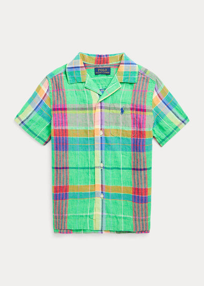 POLO RALPH LAUREN PLAID LINEN CAMP SHIRT