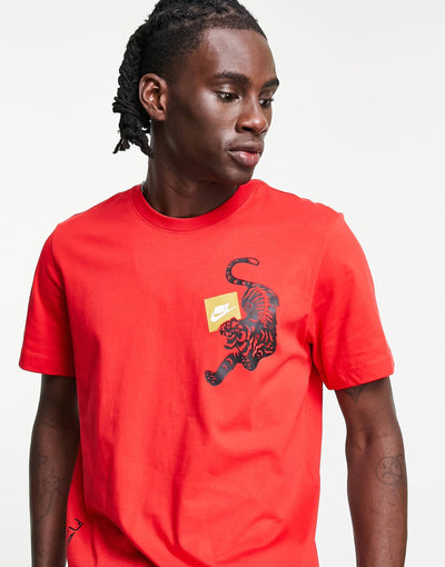 Nike back graphic t-shirt in red and gold