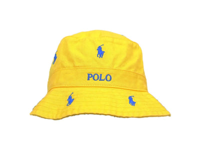 Polo Ralph Lauren Multi-Pony Safari Bucket Hat Cap - Yellow with Blue Ponies