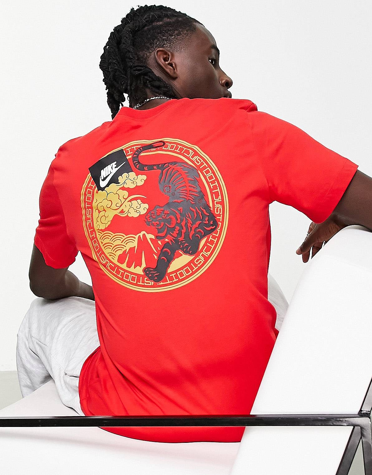 Nike back graphic t-shirt in red and gold