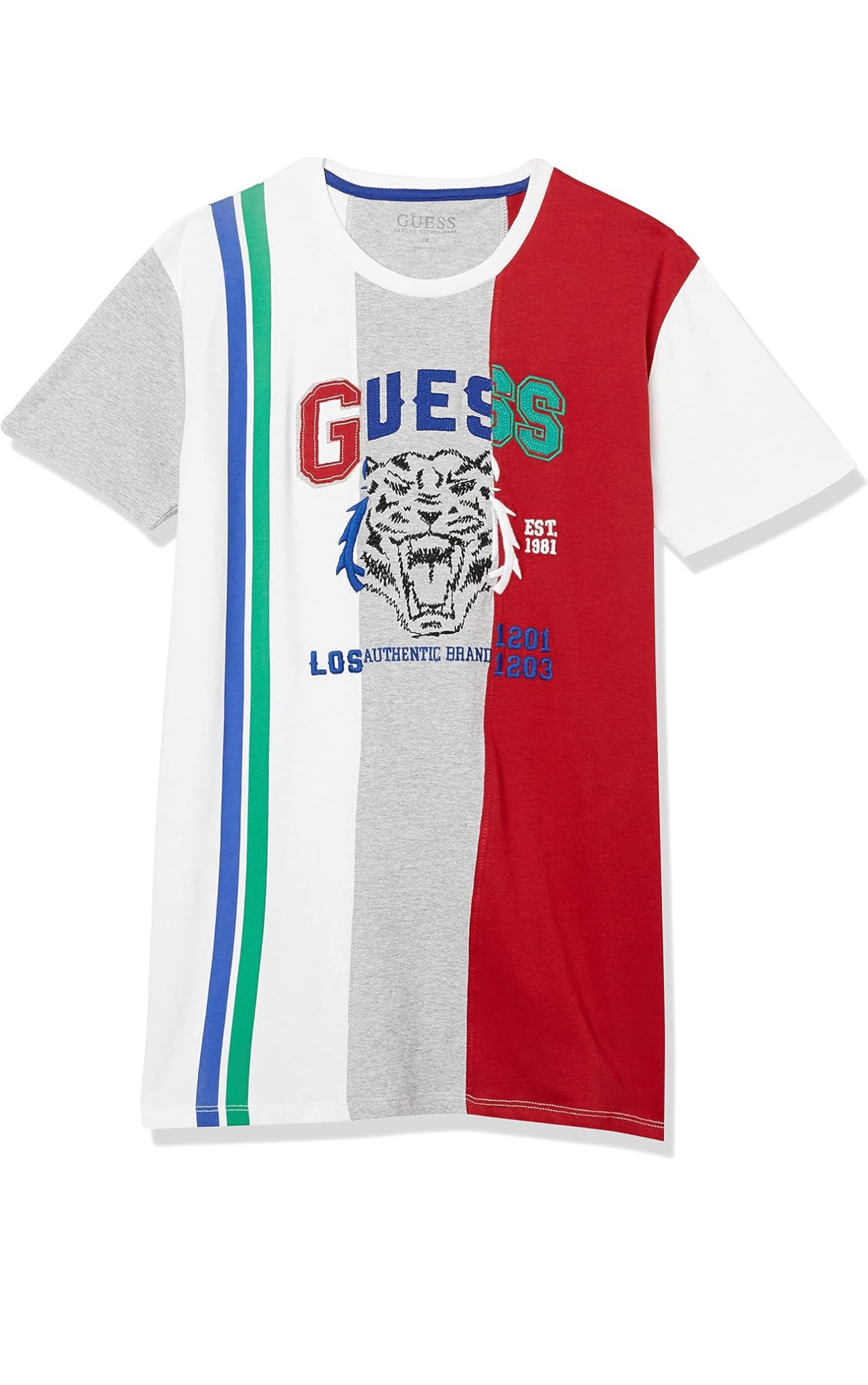 GUESS Multi Stripe Organic Cotton Patch Logo Tee