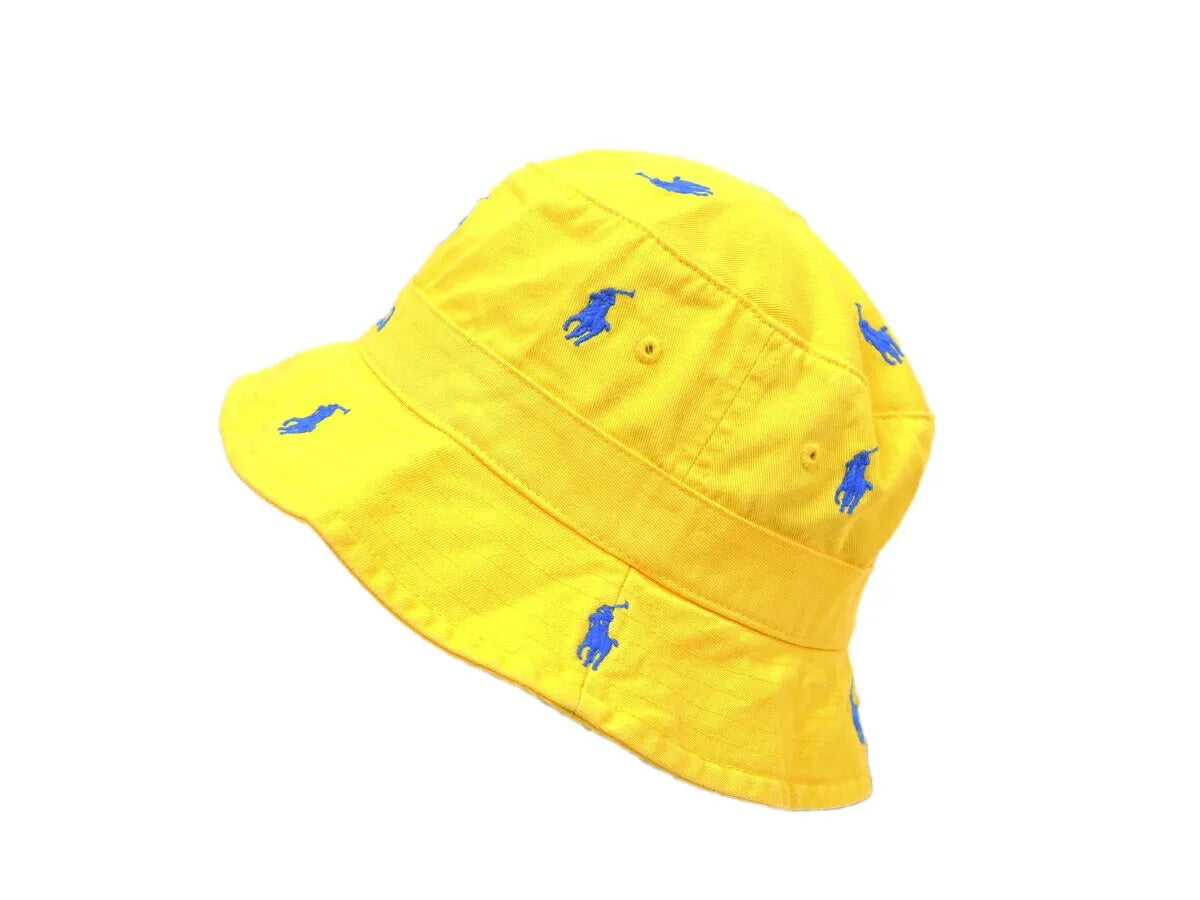 Polo Ralph Lauren Multi-Pony Safari Bucket Hat Cap - Yellow with Blue Ponies