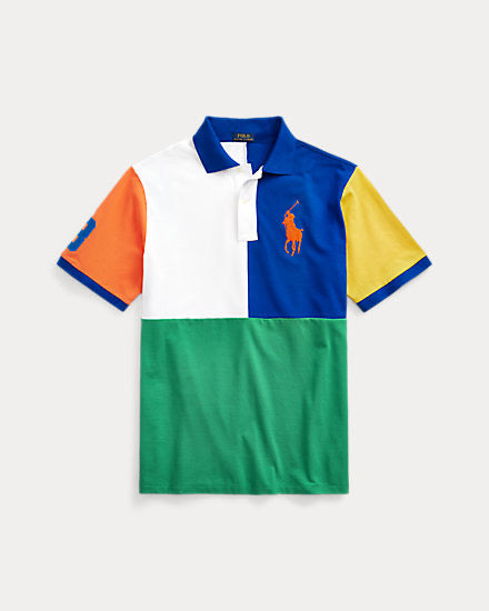 Men Big Pony Color-Blocked Mesh Polo Shirt