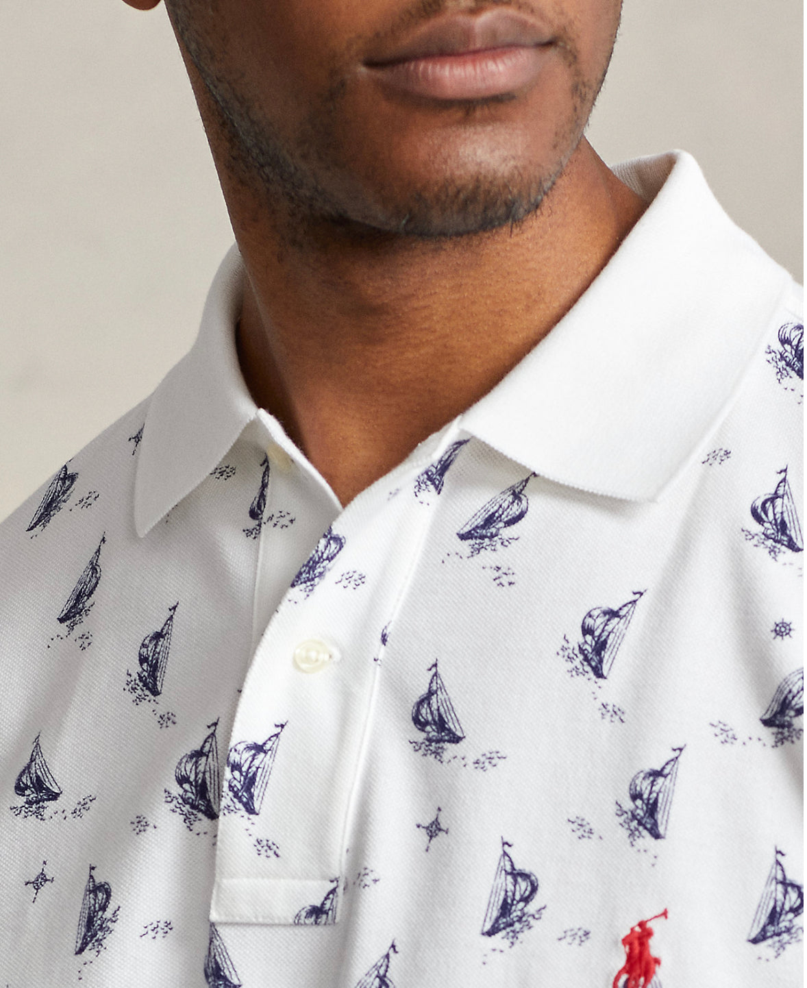 Men Sailboat-Print Mesh Polo Shirt