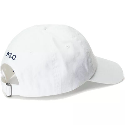 Polo Ralph Lauren Curved Brim Blue Logo Cotton Chino Classic Sport White Adjustable Cap