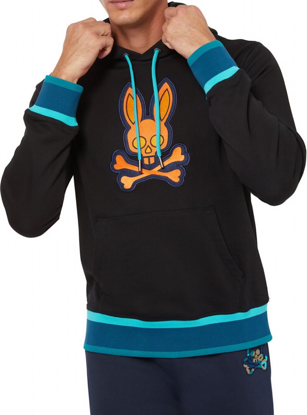 Psycho Bunny Men's Black Corby Twill Bunny Terry Pullover Hoodie